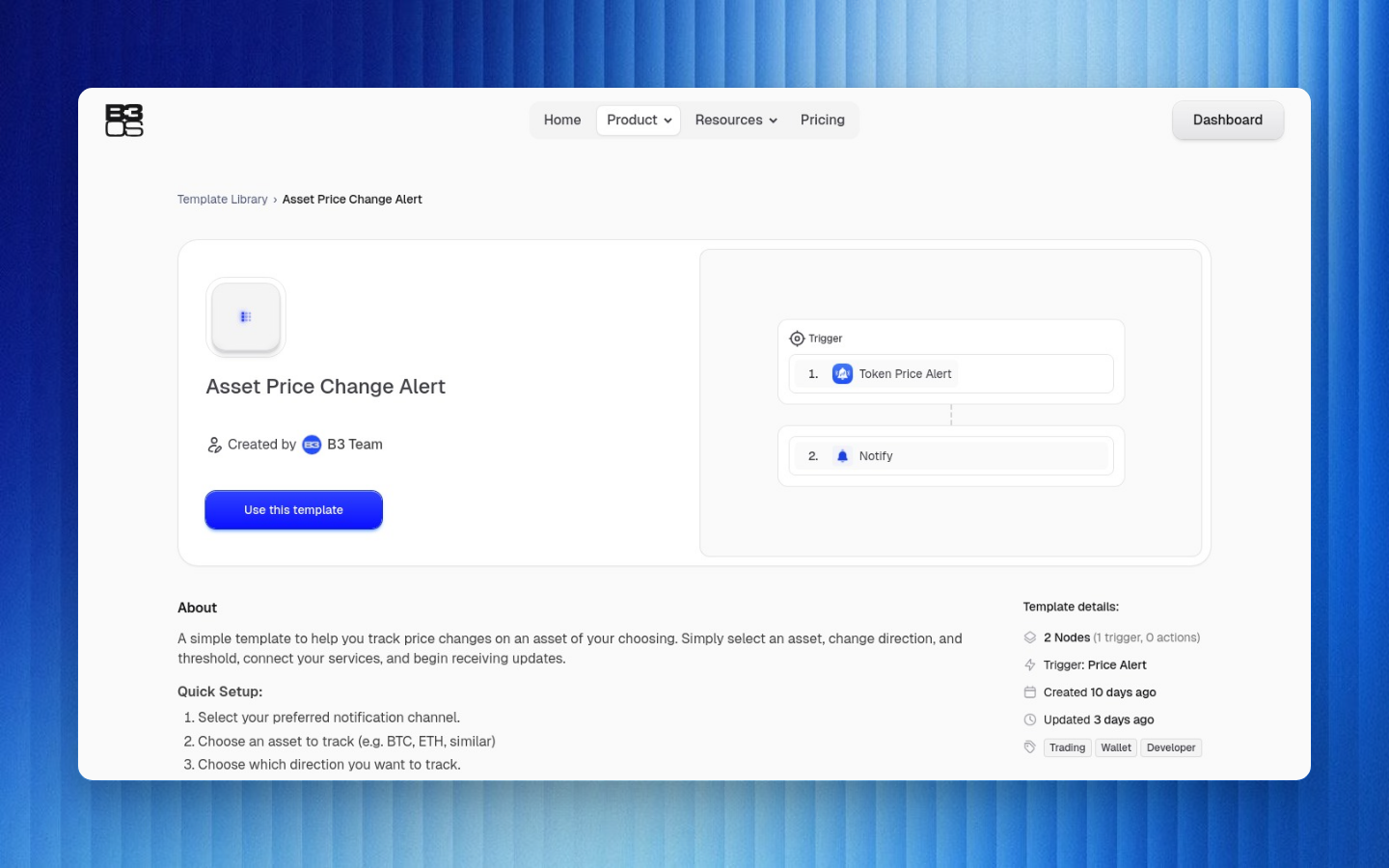 B3OS public asset price change alert template page