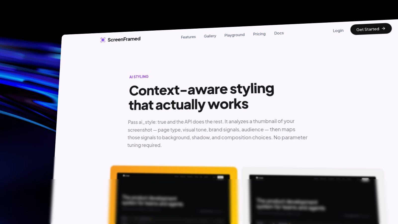 ScreenFramed AI styling feature page rendered as a hero screenshot