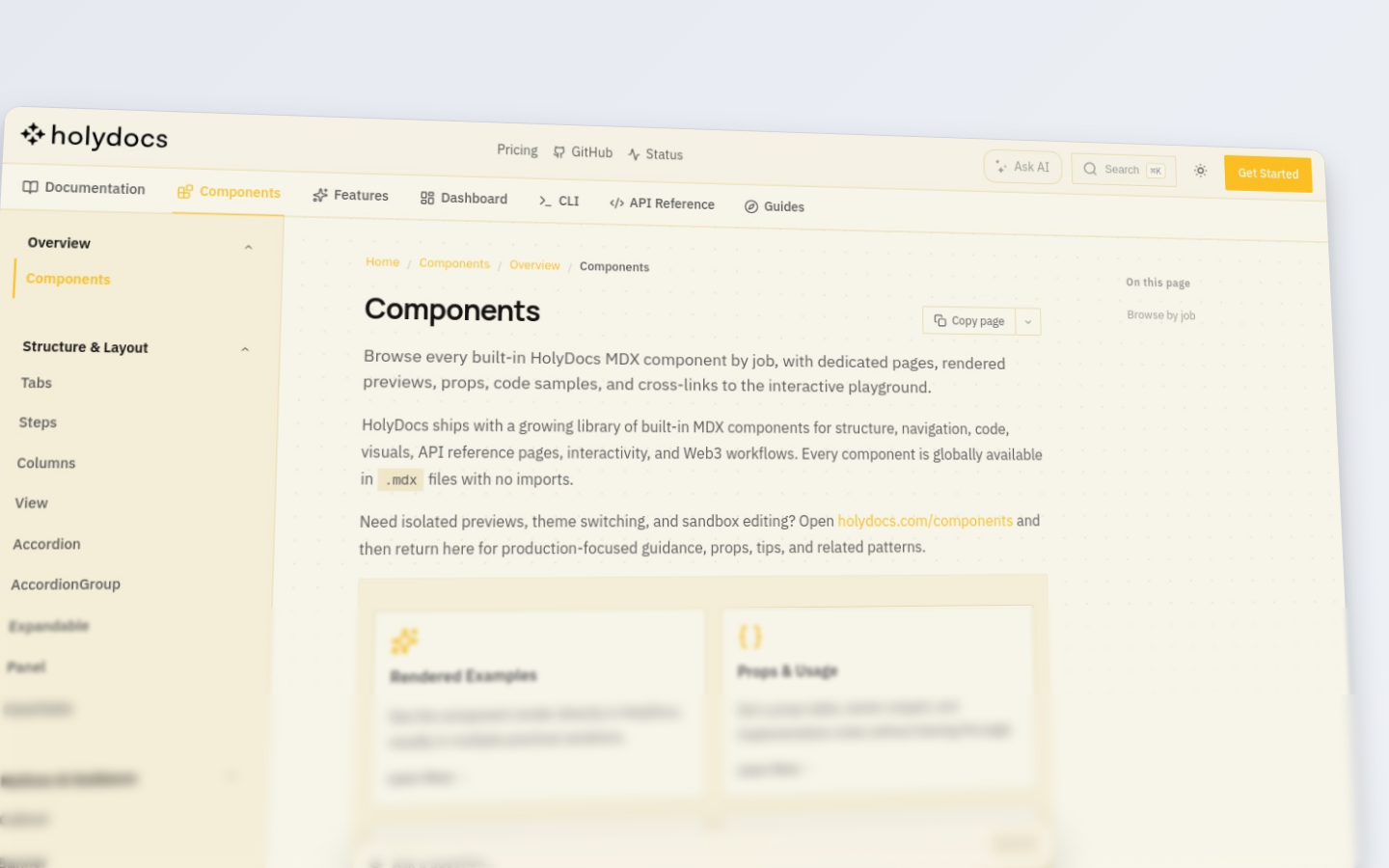 HolyDocs components documentation page