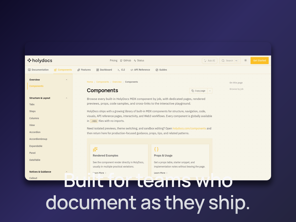 HolyDocs components screenshot with the minimal caption preset