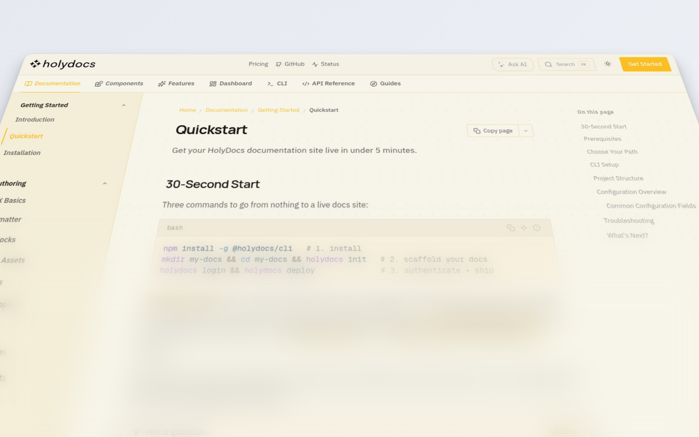 HolyDocs quickstart rendered with the cinematic preset