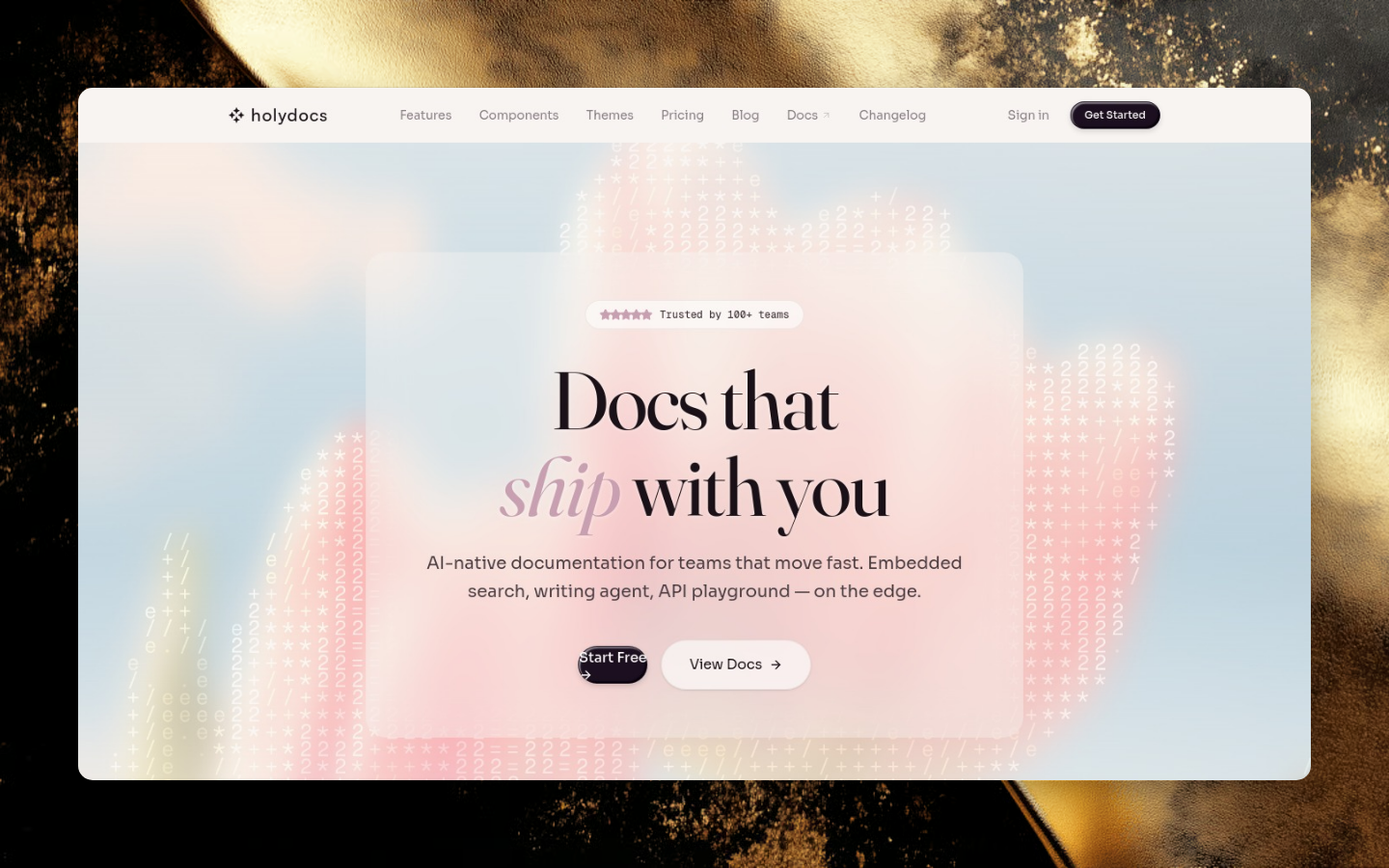 HolyDocs home page with a warm background