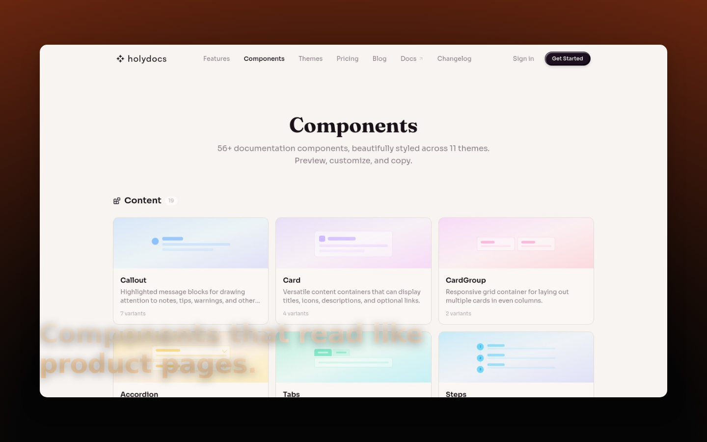 HolyDocs components screenshot with text overlay