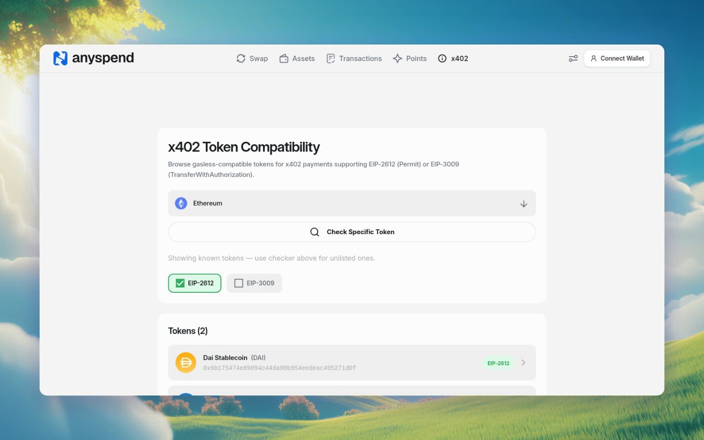 AnySpend x402 token compatibility checker