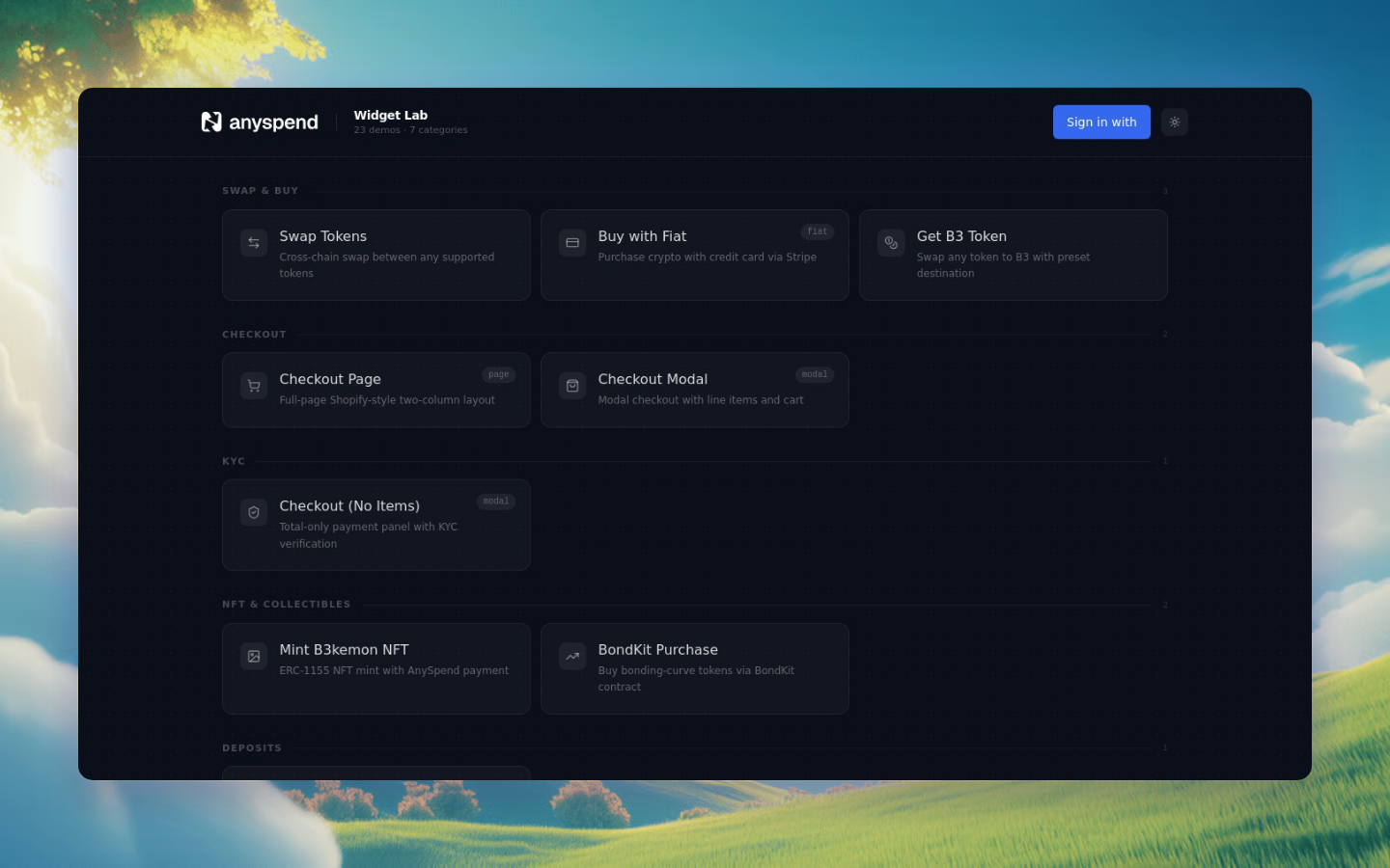 AnySpend Widget Lab for testing React components
