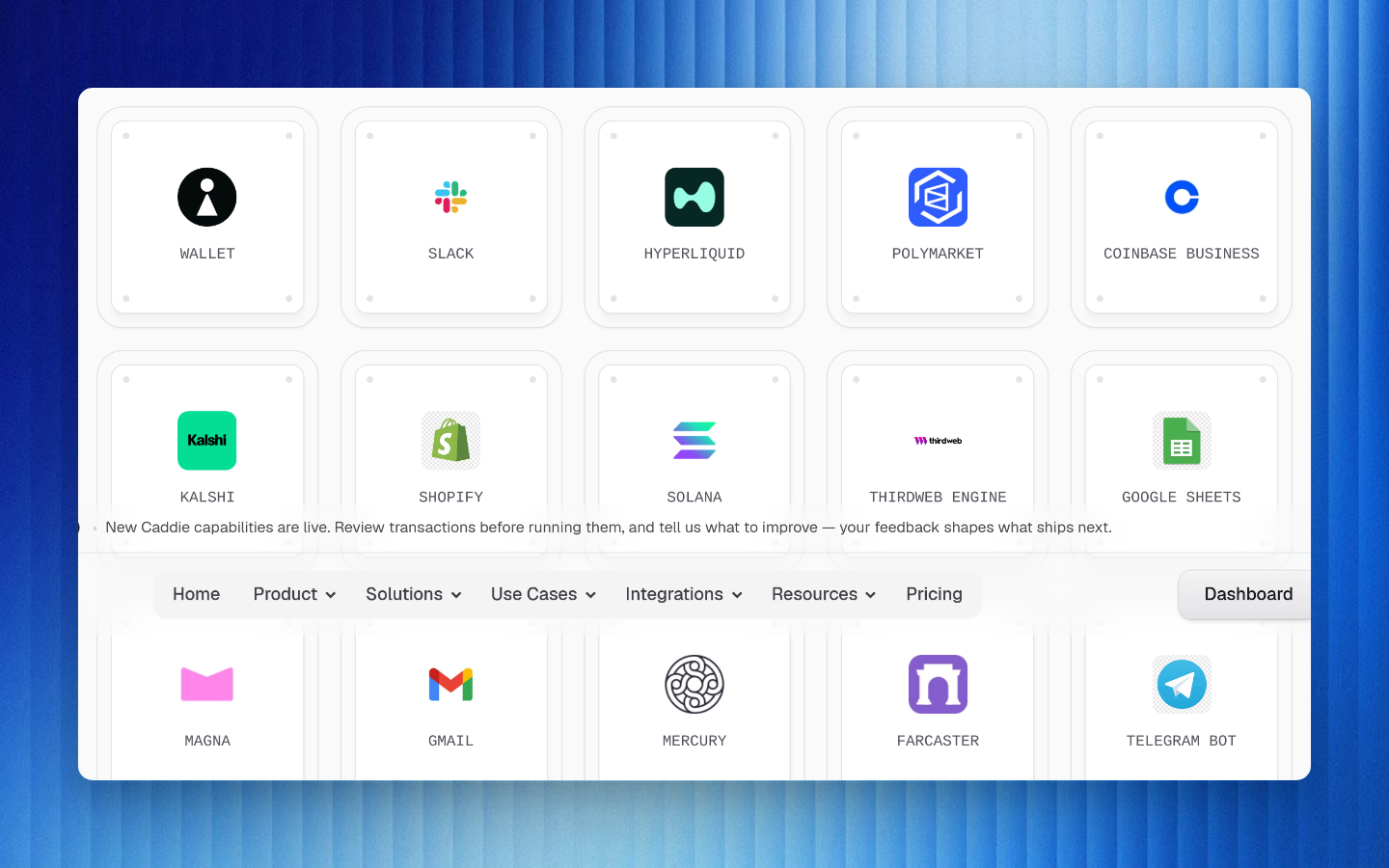 B3OS integration gallery showing available apps and providers