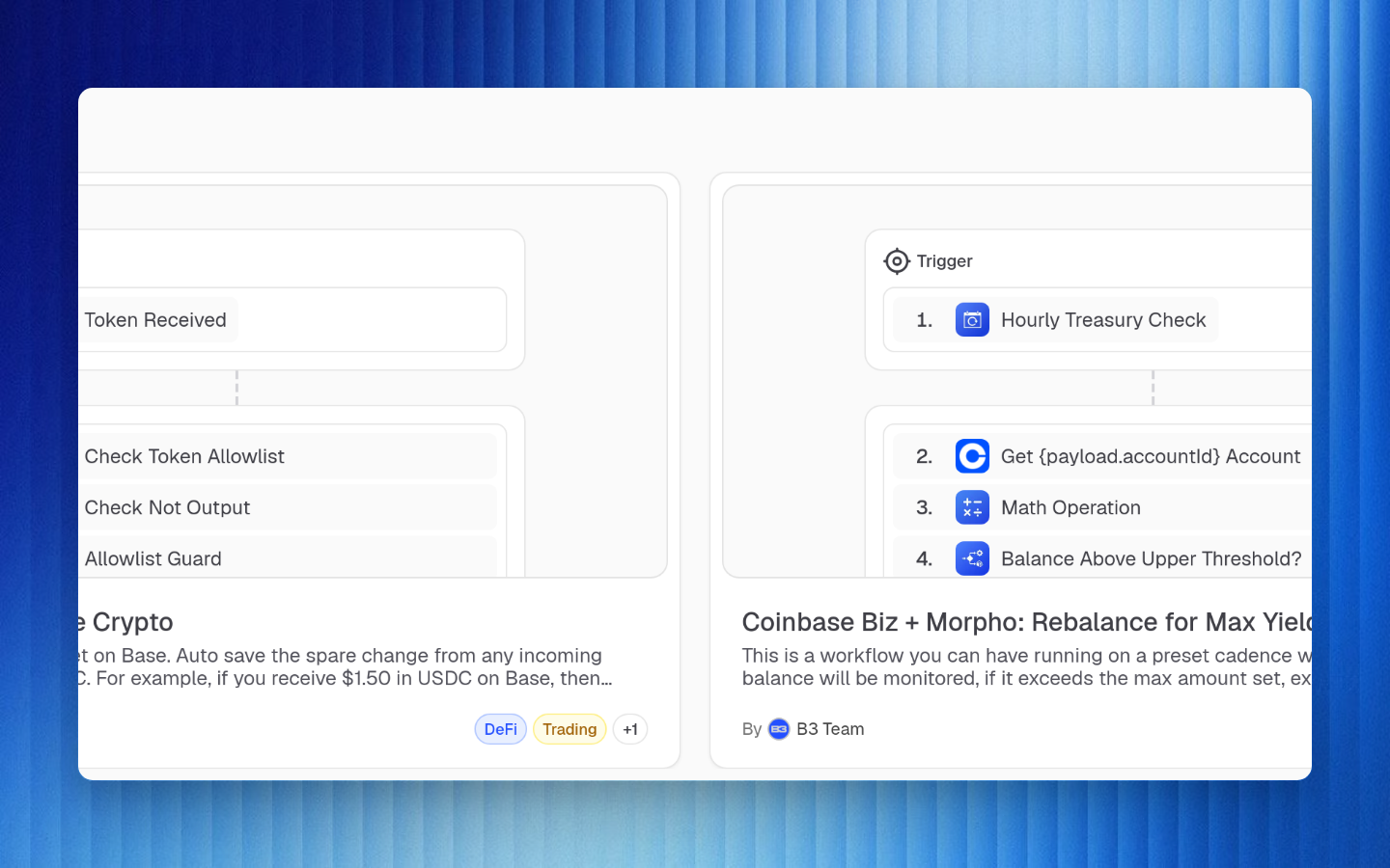 B3OS featured template carousel showing reusable workflow templates