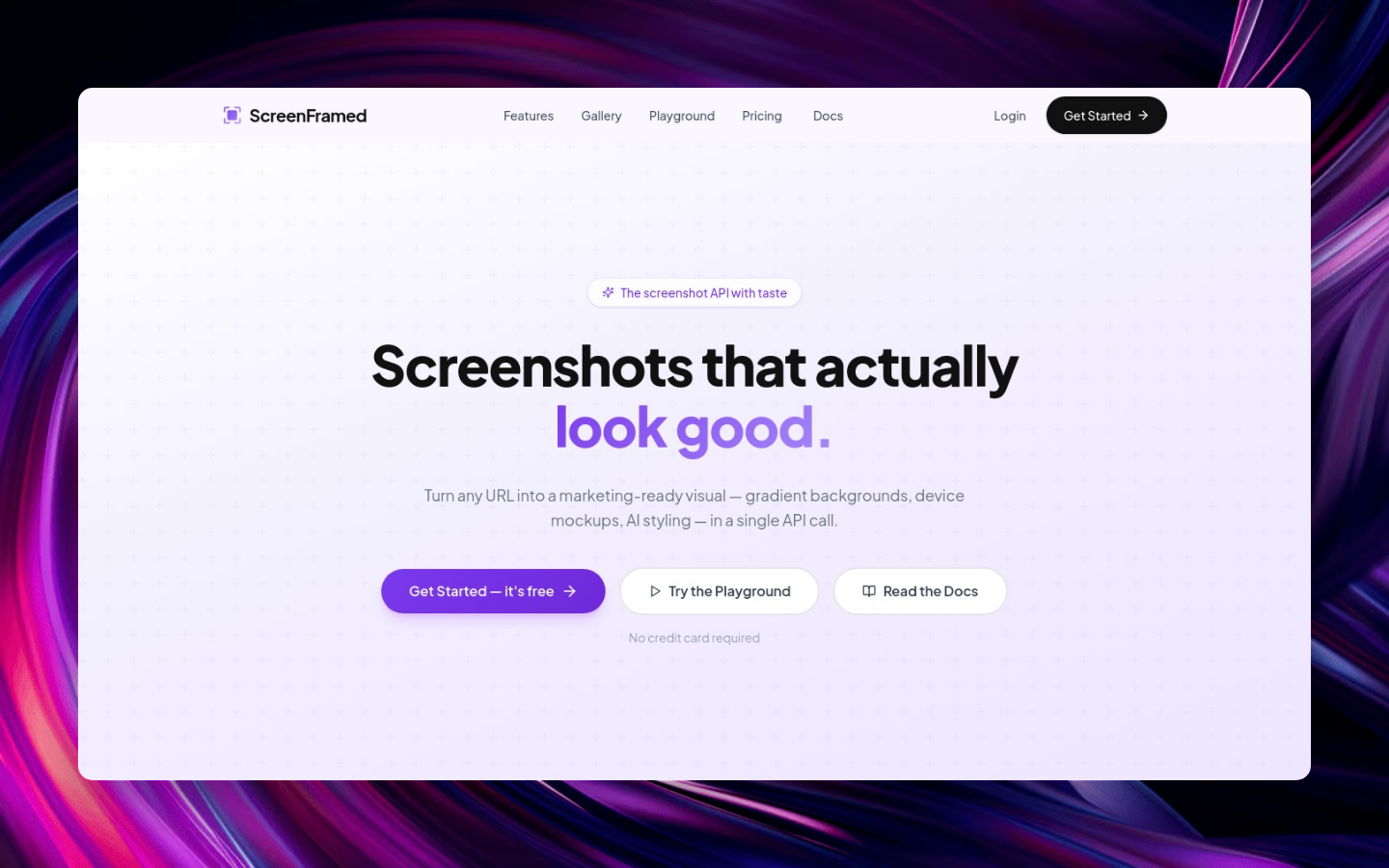 ScreenFramed home page captured with a polished gradient background