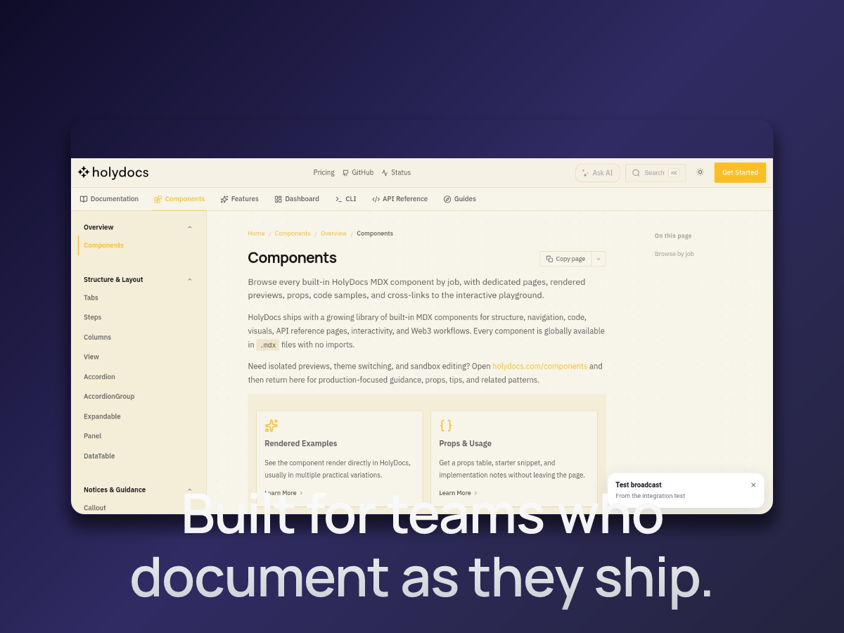 HolyDocs components screenshot with the minimal caption preset