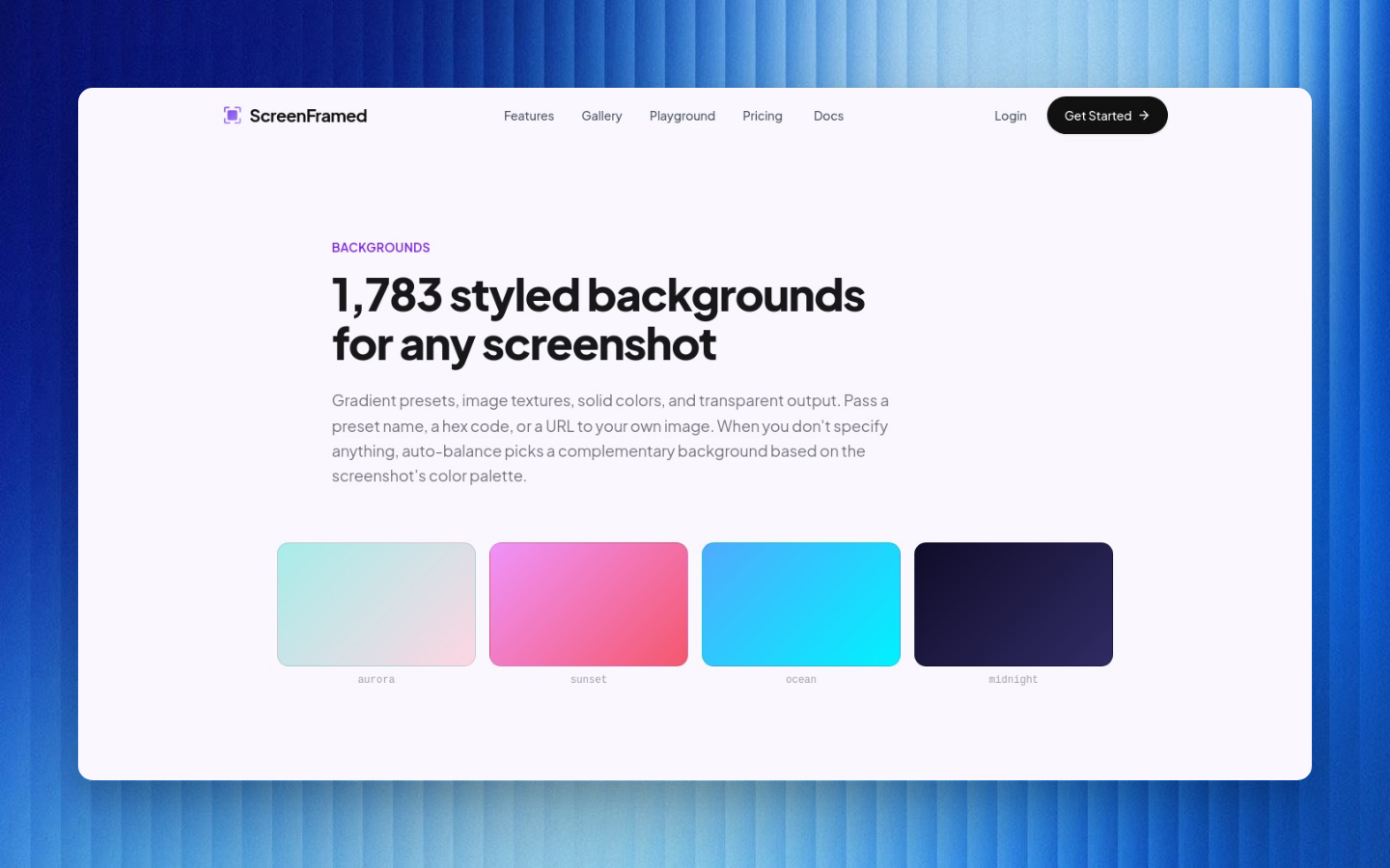 ScreenFramed backgrounds page captured with a hosted image background