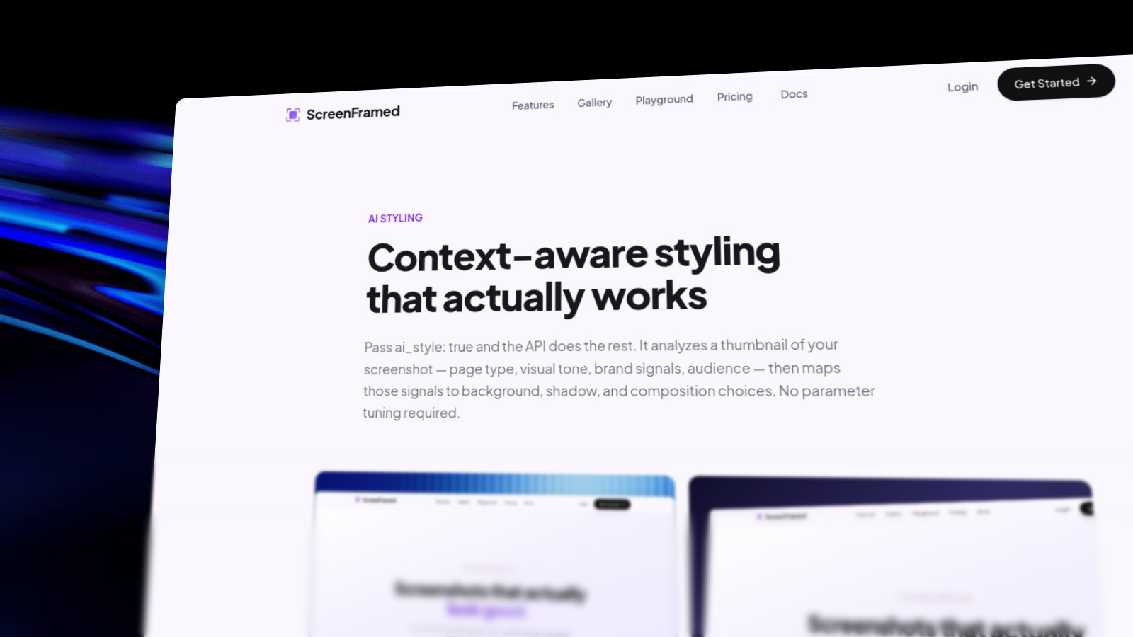 ScreenFramed AI styling feature page rendered as a hero screenshot