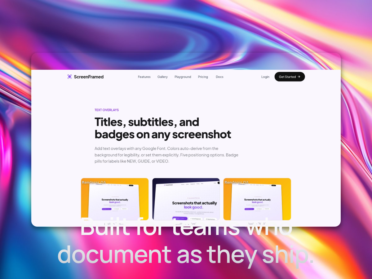 ScreenFramed text overlays page rendered with a caption preset