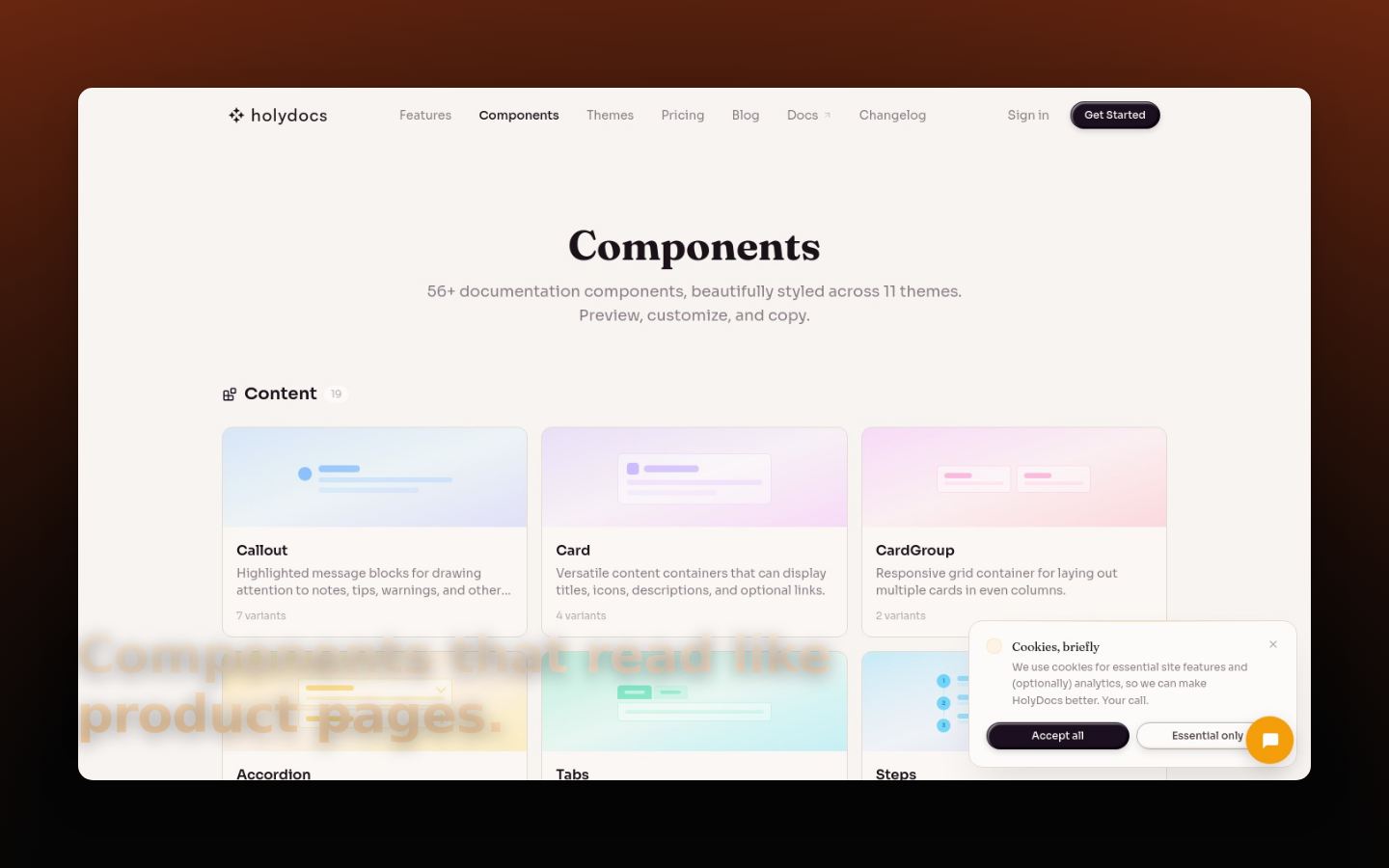 HolyDocs components screenshot with text overlay