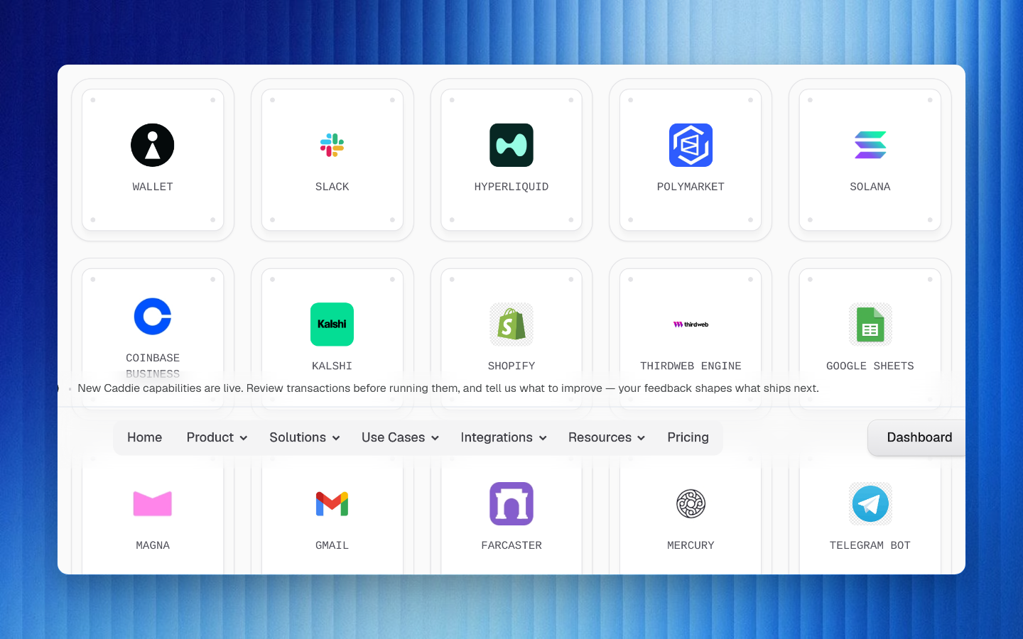 B3OS integration gallery showing available apps and providers