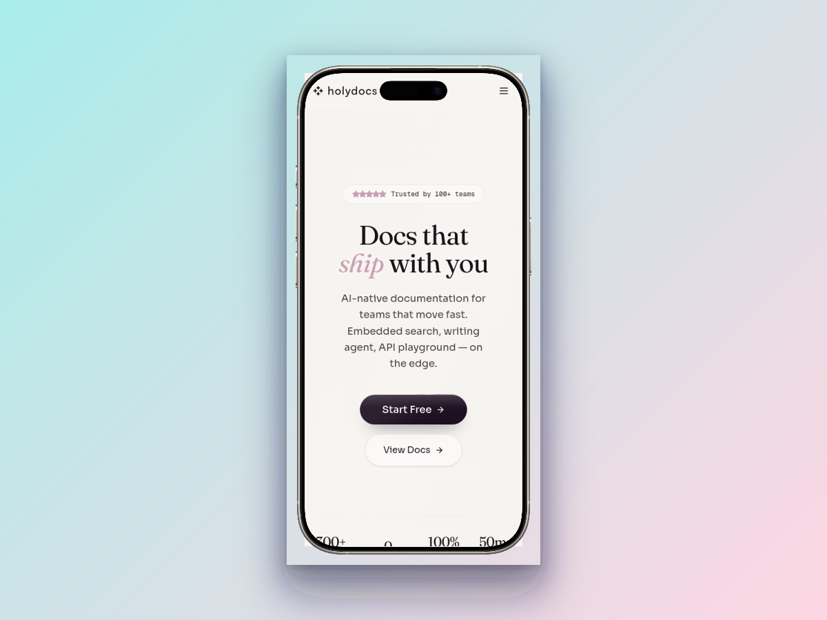 HolyDocs product screen shown inside a device frame